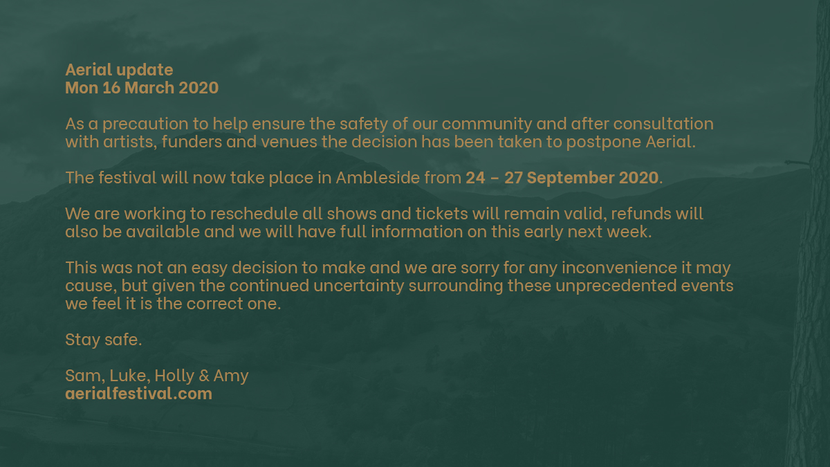 Aerial: rescheduled 24 - 27 September 20...